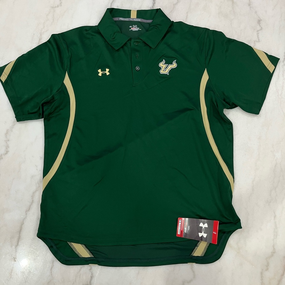 Under Armour Dark Green and Gold South Florida Bulls Men’s Medium Polo - NWT